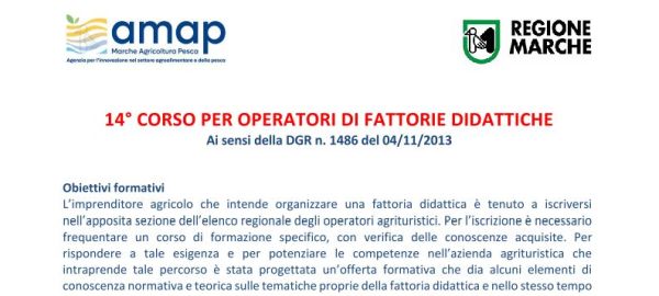 26/05/2026: 14° Corso per Operatori Fattorie Didattiche 2026