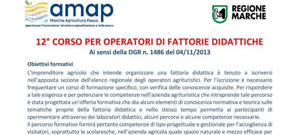 10/06/2024: 12° Corso per Operatori Fattorie Didattiche 2024