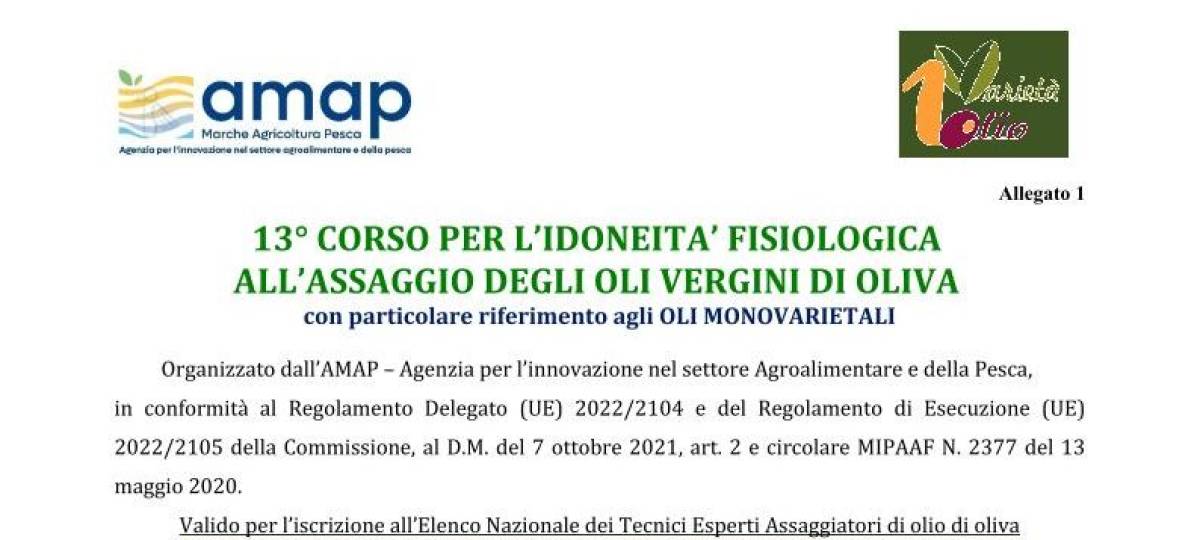 28/04/2026: 13° corso per l’idoneità fisiologica all’assaggio degli oli vergini di Oliva